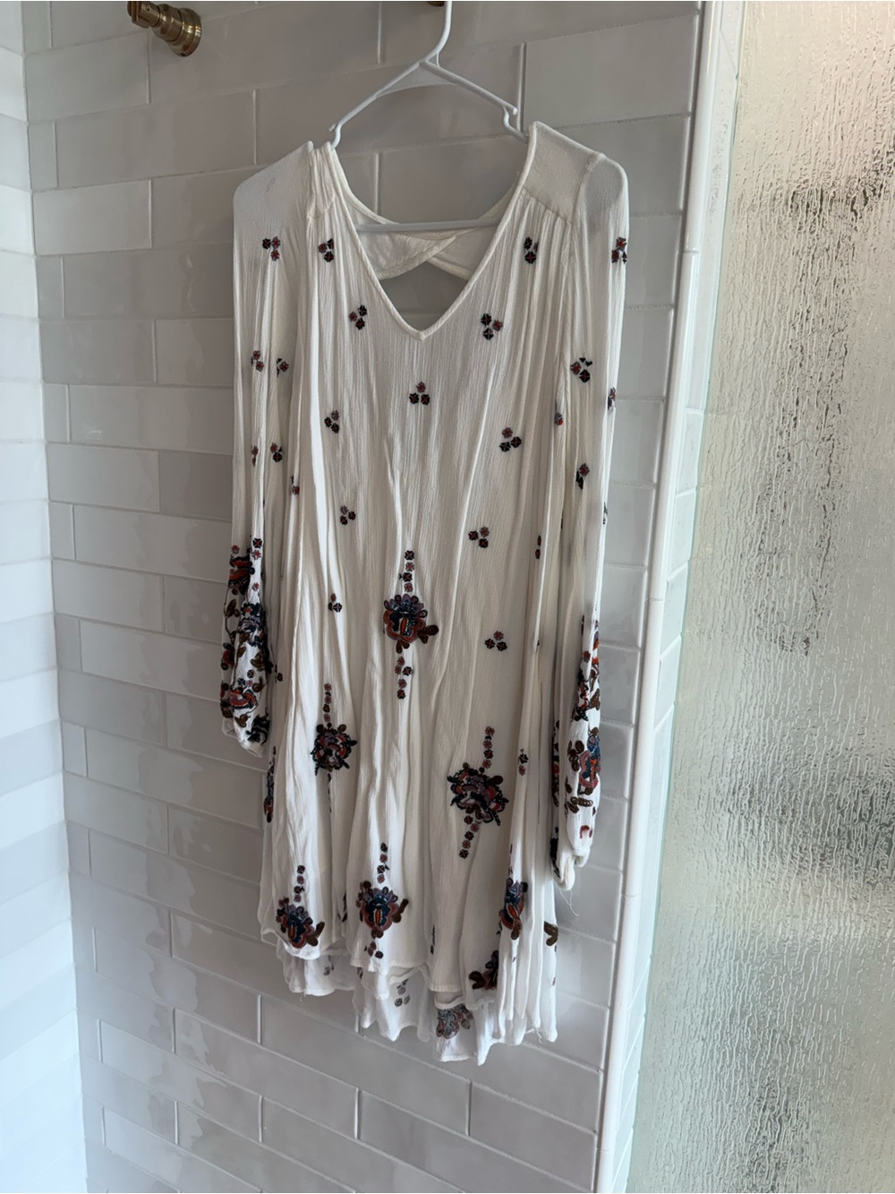 Free People White Embroidered Mini Dress with Floral Accents